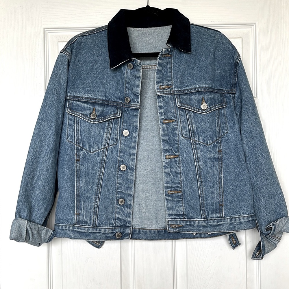 Oversized Denim Jacket with Corduroy Collar